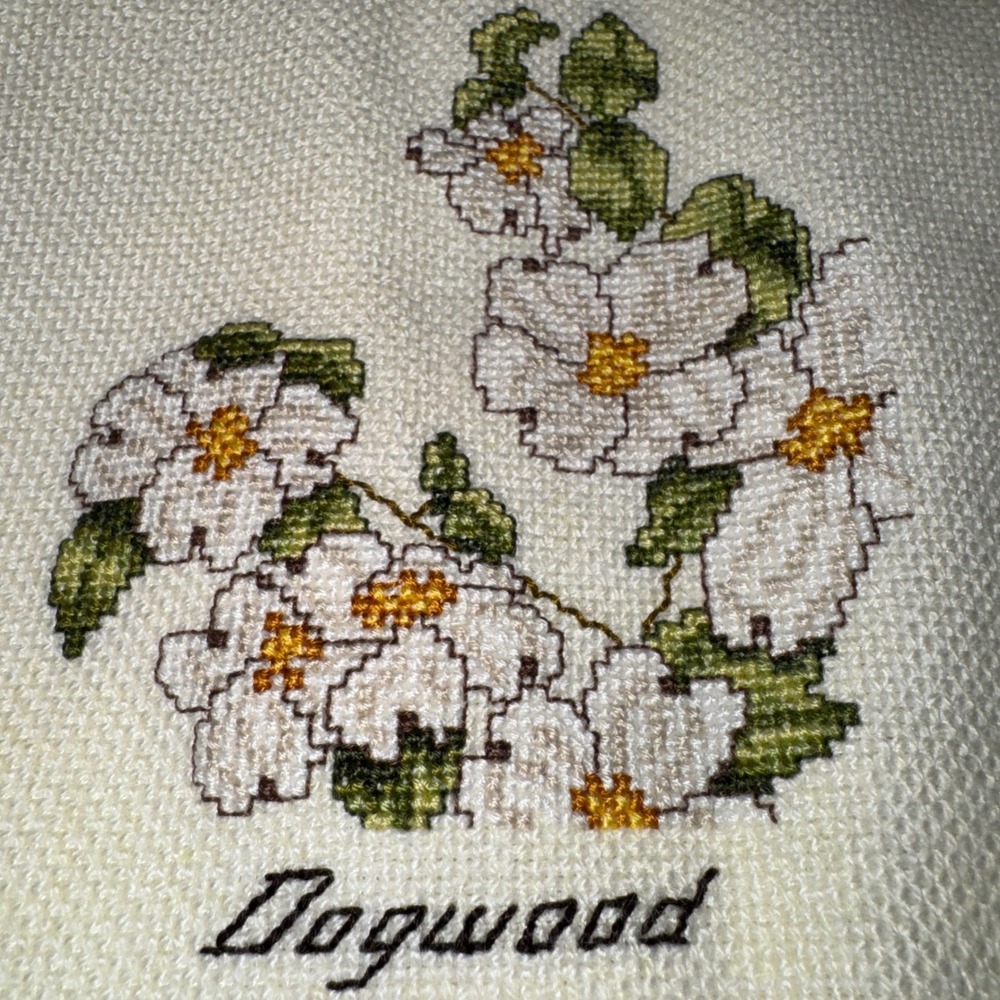 Vintage Botanical Floral CrossStitch Woven Throw Blanket Cream Cottagecore - Picture 11 of 14